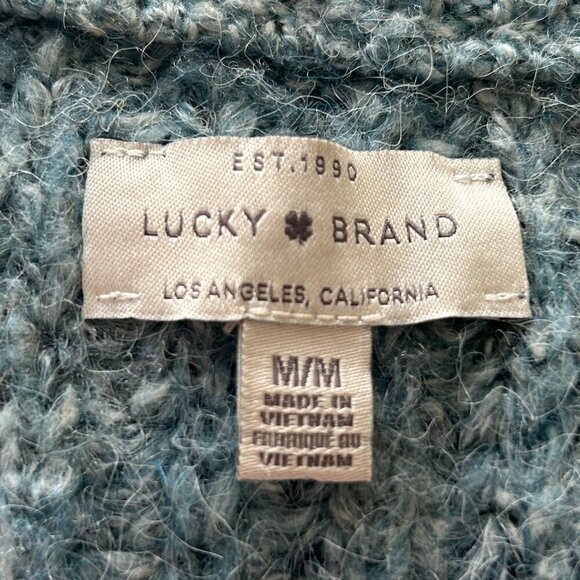 Lucky Brand SZ M Pale Aqua Wool Blend chunky crop cardigan Preppy Academia - Picture 7 of 8